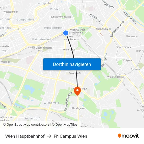 Wien Hauptbahnhof to Fh Campus Wien map