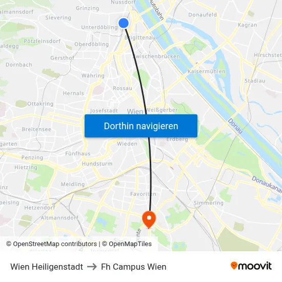 Wien Heiligenstadt to Fh Campus Wien map