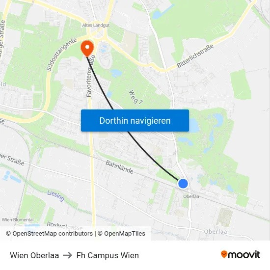 Wien Oberlaa to Fh Campus Wien map