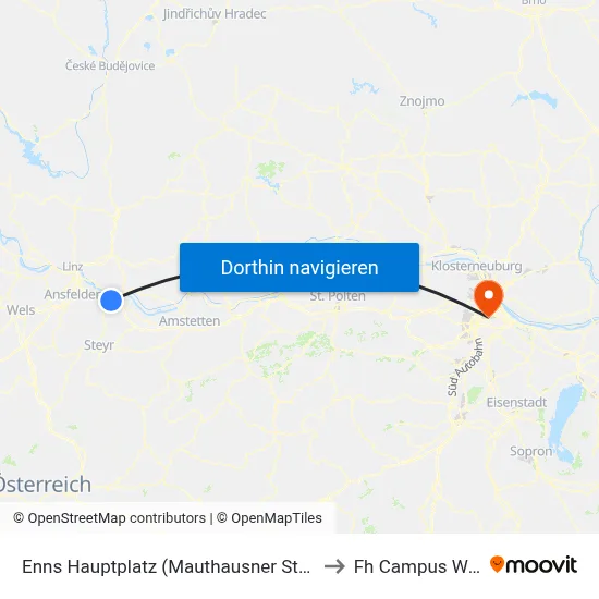 Enns Hauptplatz (Mauthausner Straße) to Fh Campus Wien map