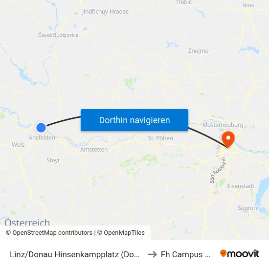 Linz/Donau Hinsenkampplatz (Donautor) to Fh Campus Wien map
