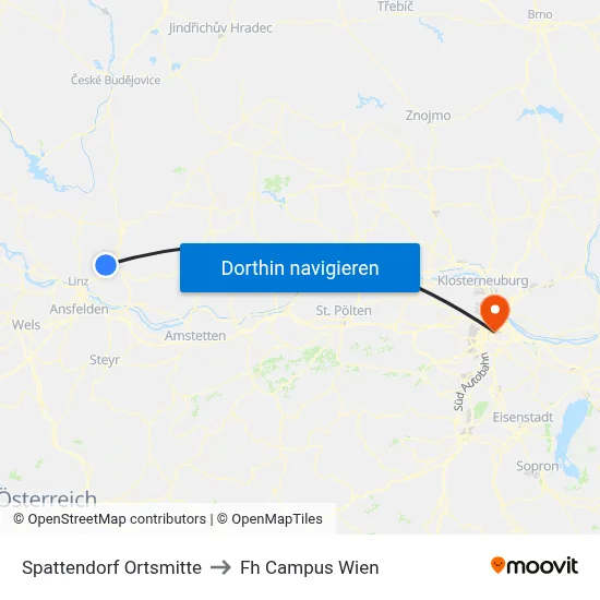 Spattendorf Ortsmitte to Fh Campus Wien map