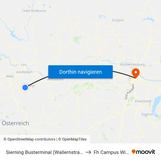 Sierning Busterminal (Wallernstraße) to Fh Campus Wien map