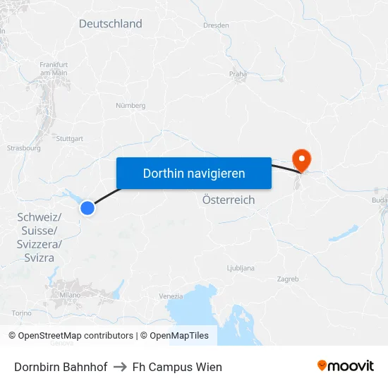 Dornbirn Bahnhof to Fh Campus Wien map