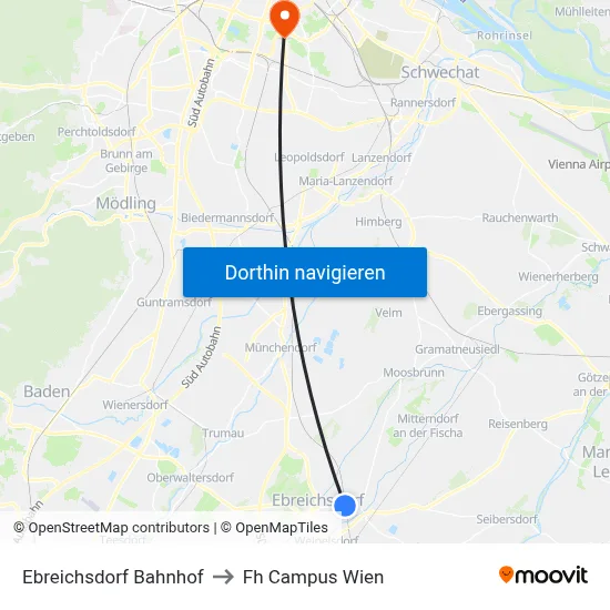 Ebreichsdorf Bahnhof to Fh Campus Wien map