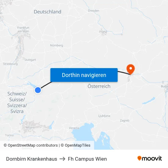 Dornbirn Krankenhaus to Fh Campus Wien map