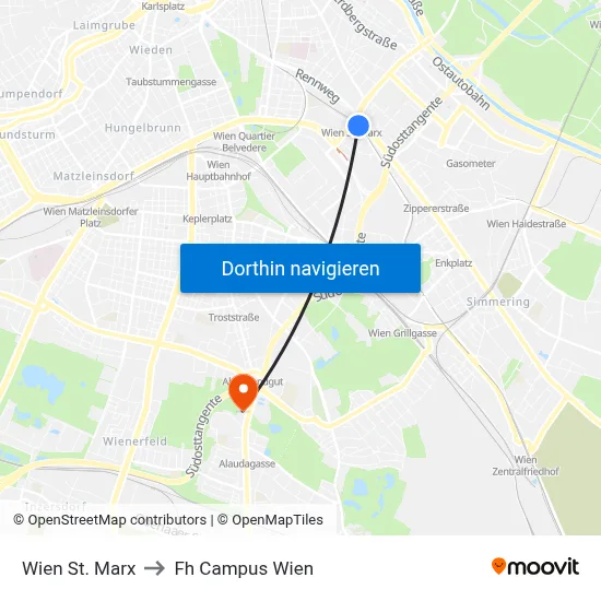 Wien St. Marx to Fh Campus Wien map