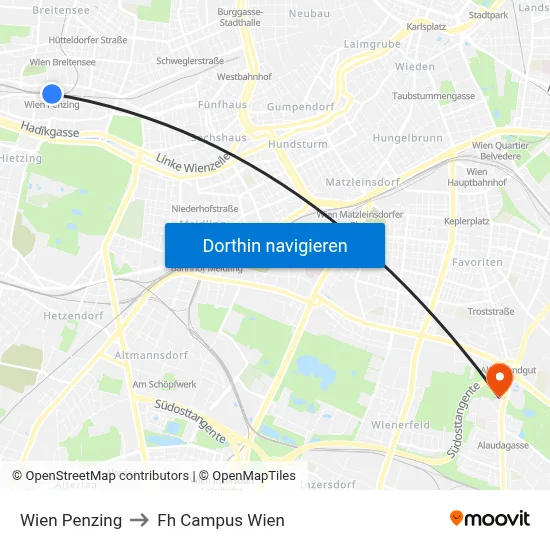 Wien Penzing to Fh Campus Wien map