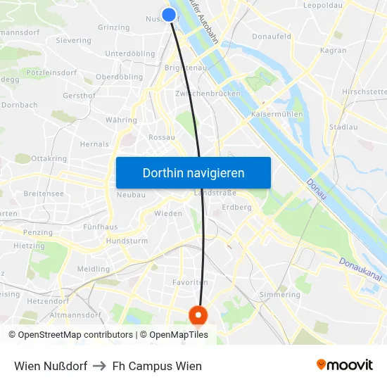 Wien Nußdorf to Fh Campus Wien map