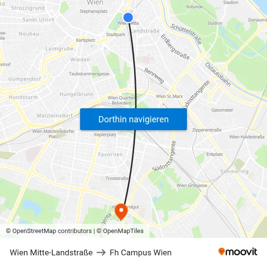 Wien Mitte-Landstraße to Fh Campus Wien map