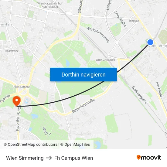 Wien Simmering to Fh Campus Wien map