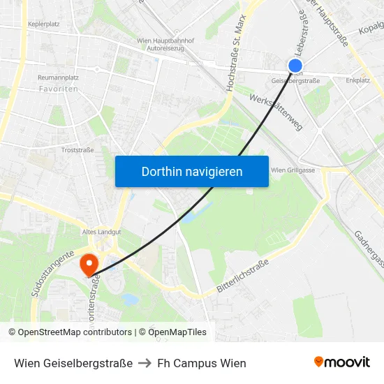 Wien Geiselbergstraße to Fh Campus Wien map
