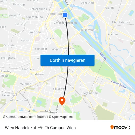 Wien Handelskai to Fh Campus Wien map
