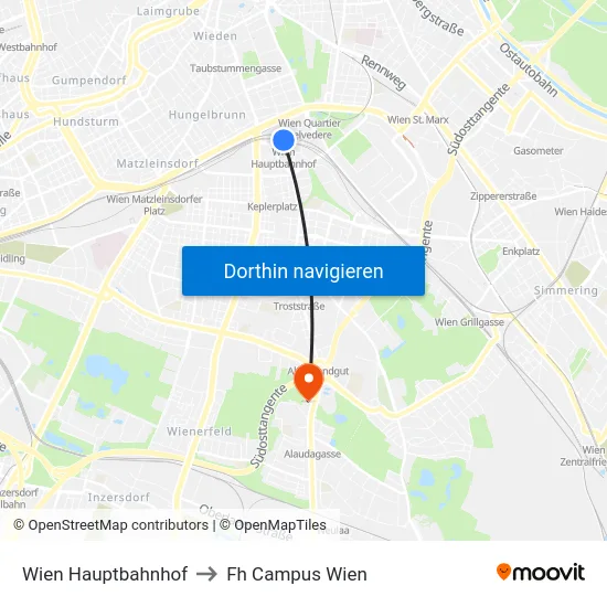 Wien Hauptbahnhof to Fh Campus Wien map