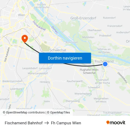 Fischamend Bahnhof to Fh Campus Wien map