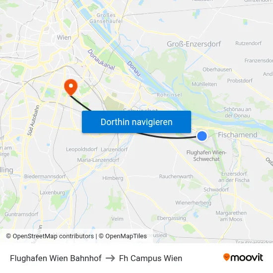 Flughafen Wien Bahnhof to Fh Campus Wien map
