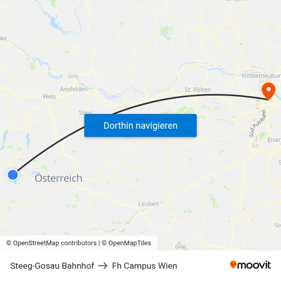 Steeg-Gosau Bahnhof to Fh Campus Wien map
