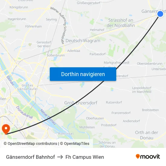 Gänserndorf Bahnhof to Fh Campus Wien map