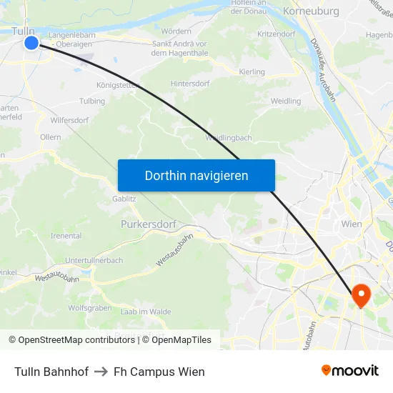 Tulln Bahnhof to Fh Campus Wien map