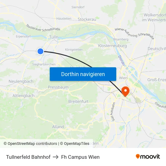 Tullnerfeld Bahnhof to Fh Campus Wien map