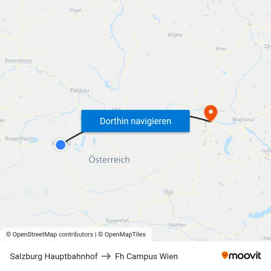 Salzburg Hauptbahnhof to Fh Campus Wien map