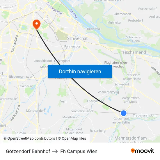 Götzendorf Bahnhof to Fh Campus Wien map