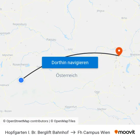 Hopfgarten I. Br. Berglift Bahnhof to Fh Campus Wien map
