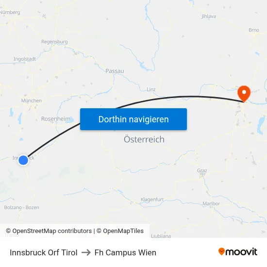 Innsbruck Orf Tirol to Fh Campus Wien map