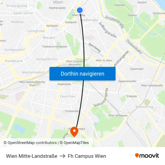 Wien Mitte-Landstraße to Fh Campus Wien map