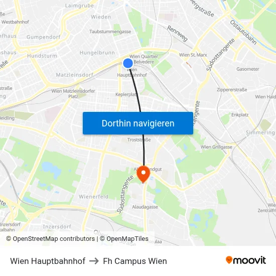 Wien Hauptbahnhof to Fh Campus Wien map