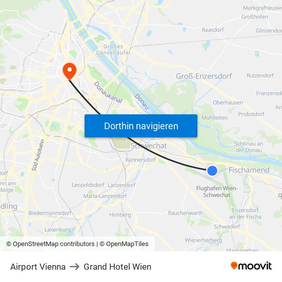 Airport Vienna to Grand Hotel Wien map