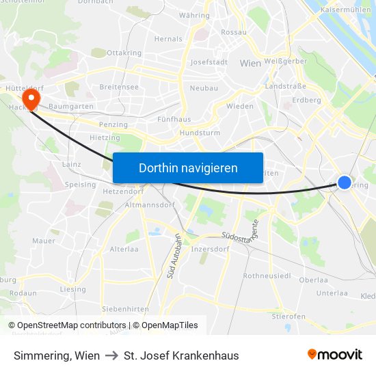 Simmering, Wien to St. Josef Krankenhaus map