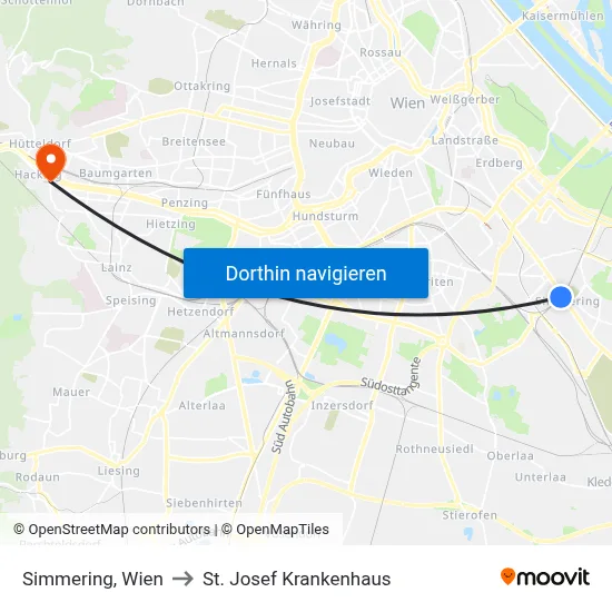 Simmering, Wien to St. Josef Krankenhaus map