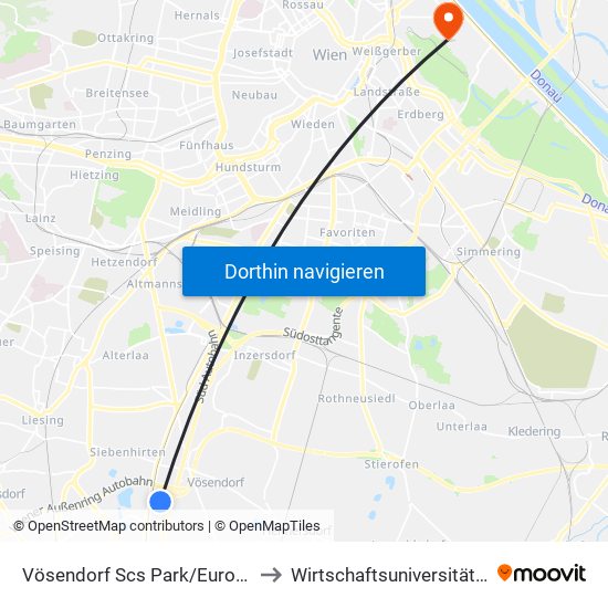 Vösendorf Scs Park/Europaring to Wirtschaftsuniversität Wien map