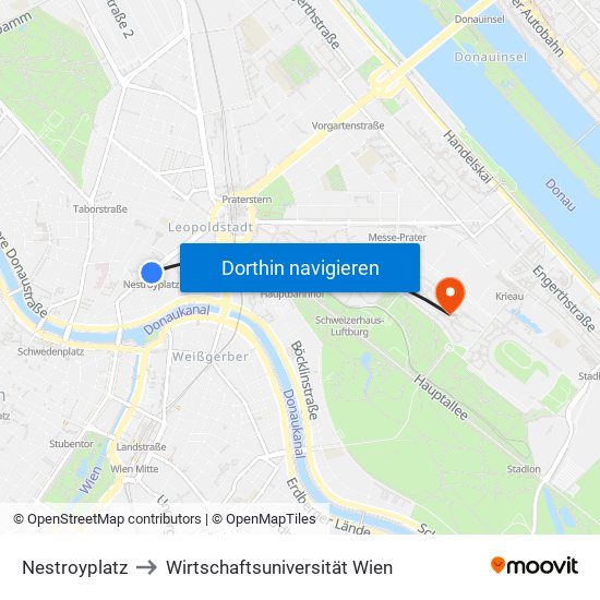 Nestroyplatz to Wirtschaftsuniversität Wien map