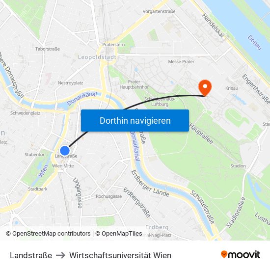 Landstraße to Wirtschaftsuniversität Wien map