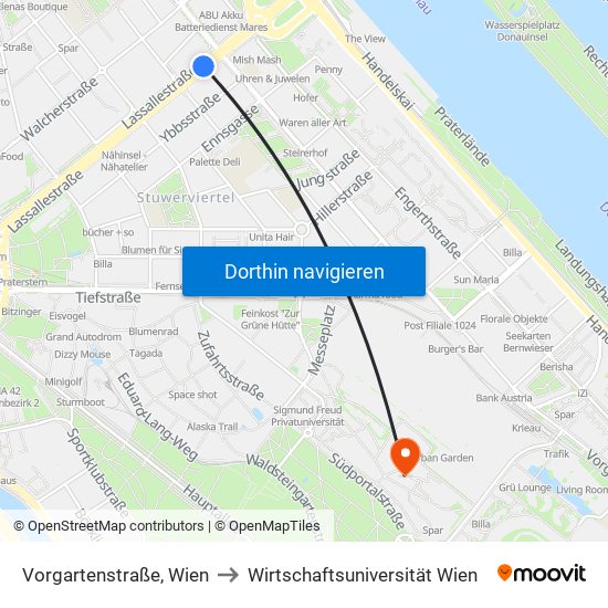 Vorgartenstraße, Wien to Wirtschaftsuniversität Wien map