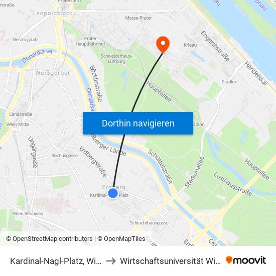 Kardinal-Nagl-Platz, Wien to Wirtschaftsuniversität Wien map