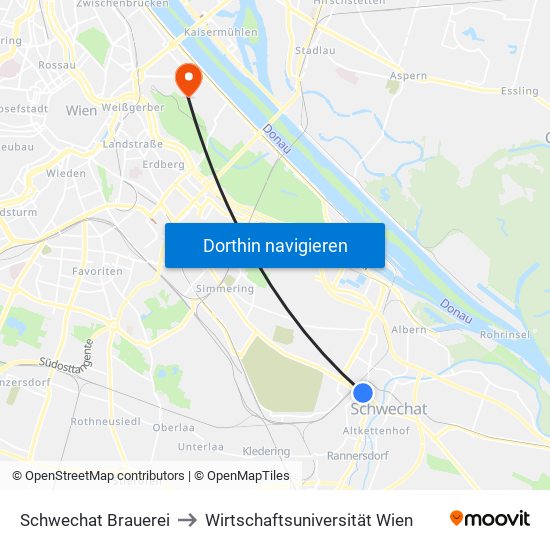 Schwechat Brauerei to Wirtschaftsuniversität Wien map