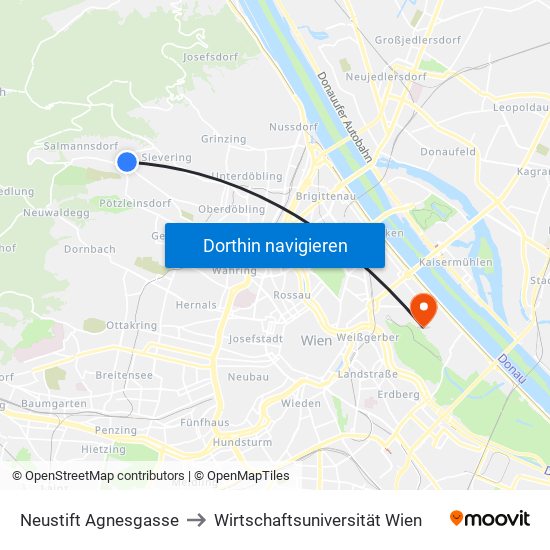 Neustift Agnesgasse to Wirtschaftsuniversität Wien map