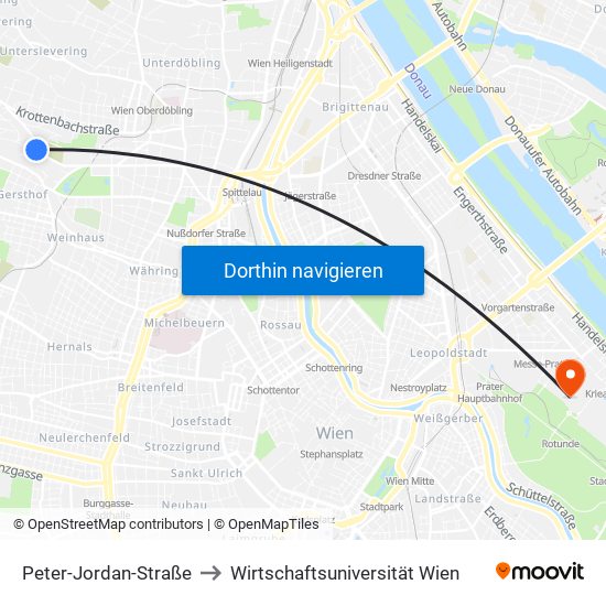 Peter-Jordan-Straße to Wirtschaftsuniversität Wien map