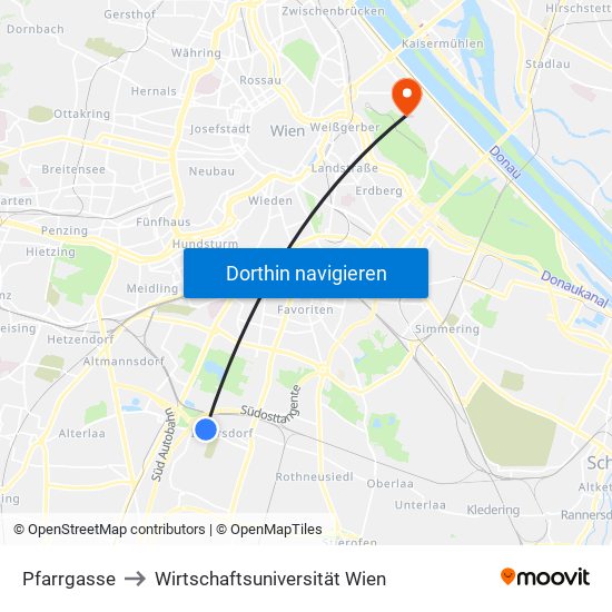 Pfarrgasse to Wirtschaftsuniversität Wien map