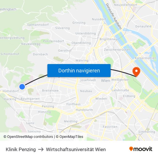 Klinik Penzing to Wirtschaftsuniversität Wien map