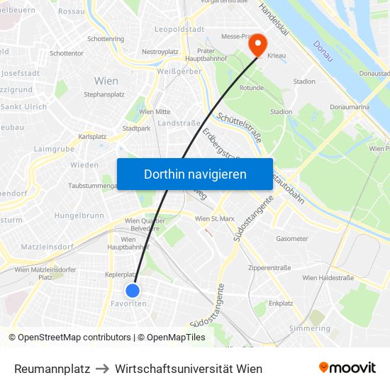 Reumannplatz to Wirtschaftsuniversität Wien map
