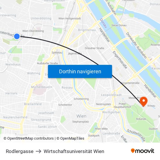 Rodlergasse to Wirtschaftsuniversität Wien map