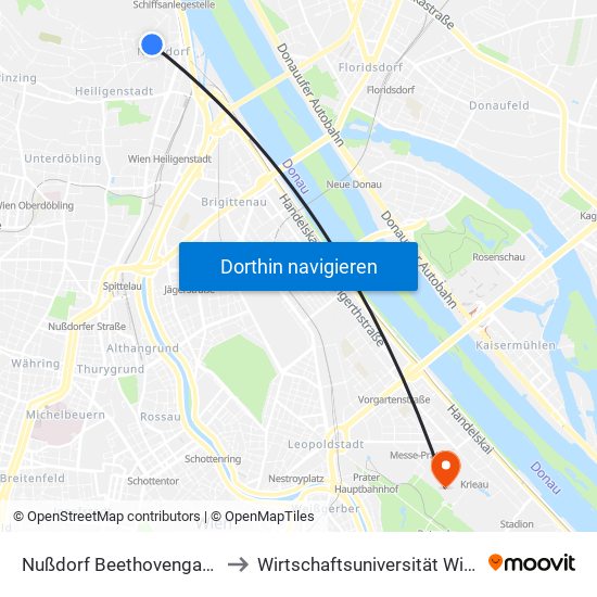 Nußdorf Beethovengang to Wirtschaftsuniversität Wien map