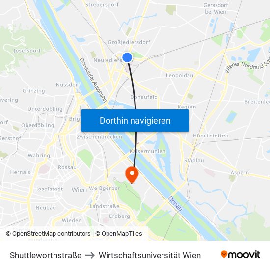 Shuttleworthstraße to Wirtschaftsuniversität Wien map