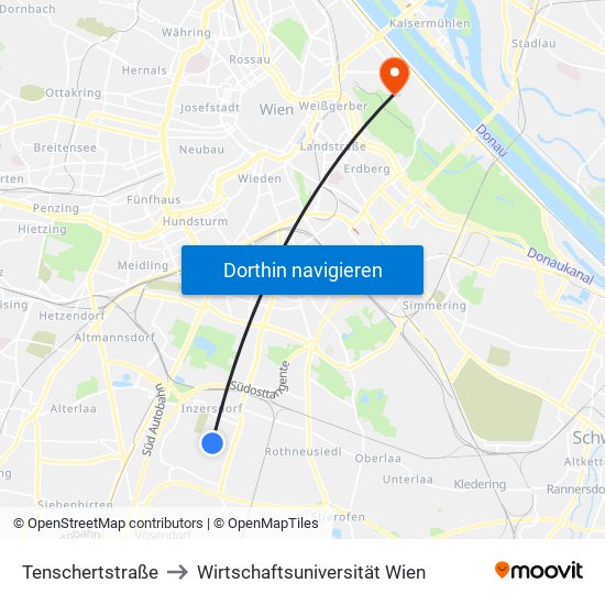 Tenschertstraße to Wirtschaftsuniversität Wien map