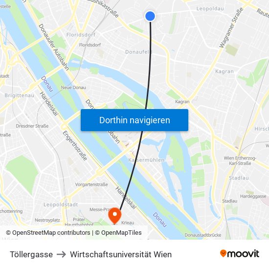 Töllergasse to Wirtschaftsuniversität Wien map