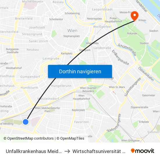 Unfallkrankenhaus Meidling to Wirtschaftsuniversität Wien map